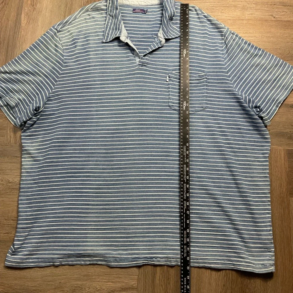 johnnie-O Mens Striped Short Sleeve Cotton Pocket Polo Shirt  4XL Blue White